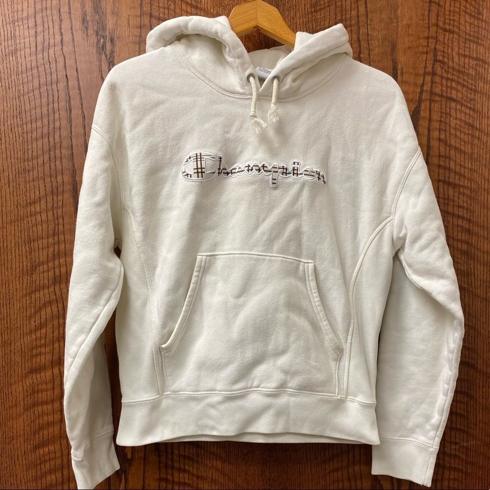 CHAMPIONS‎ vintage reverse weave cream and plaid hoodie